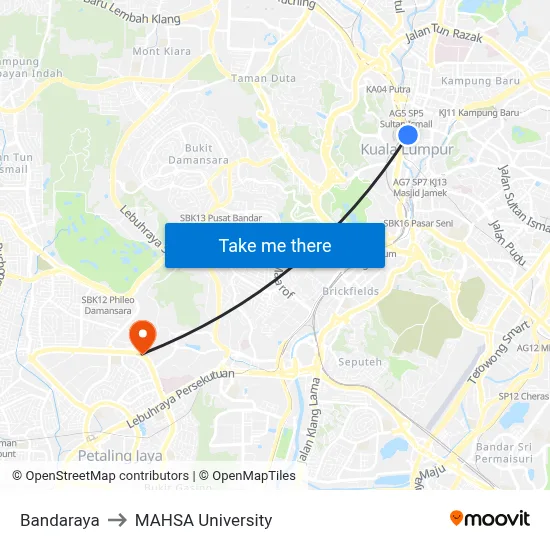 Bandaraya to MAHSA University map