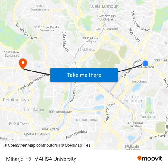 Miharja to MAHSA University map