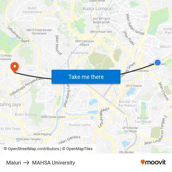Maluri to MAHSA University map