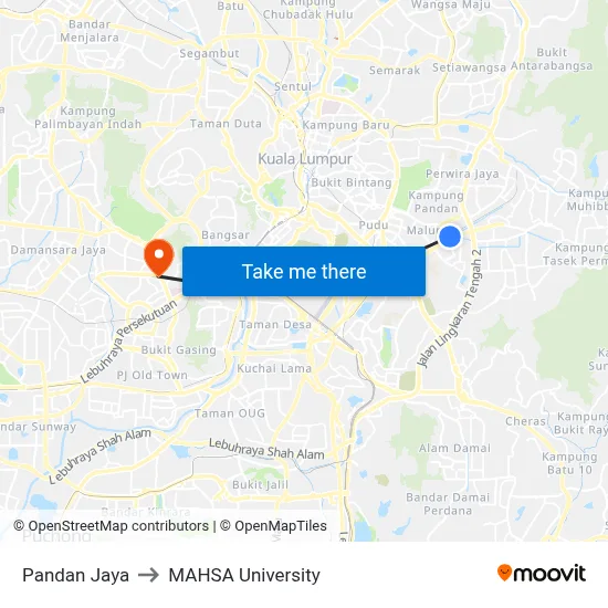 Pandan Jaya to MAHSA University map