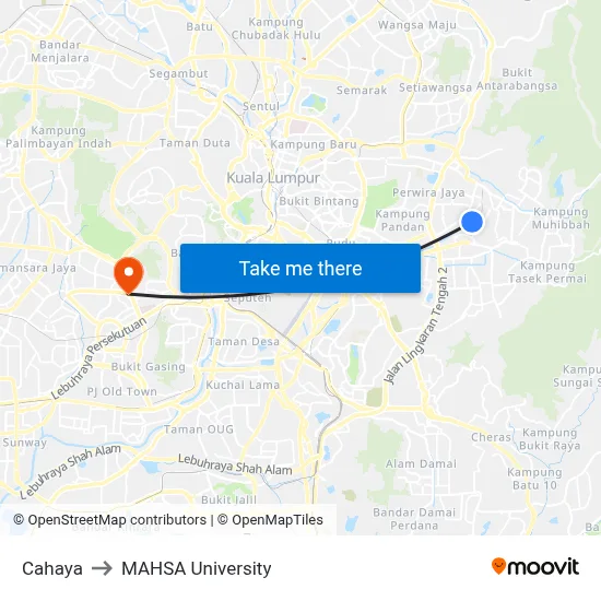 Cahaya to MAHSA University map