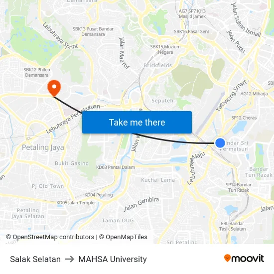 Salak Selatan to MAHSA University map