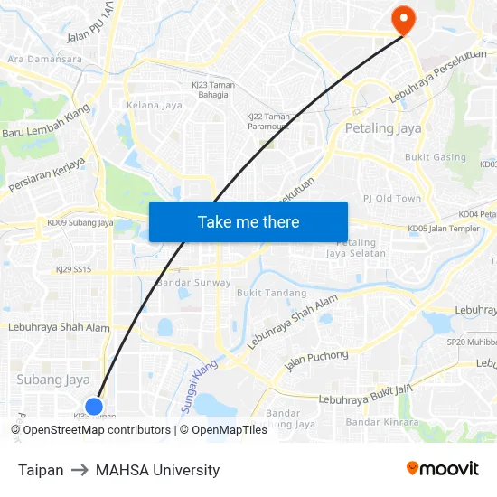 Taipan to MAHSA University map