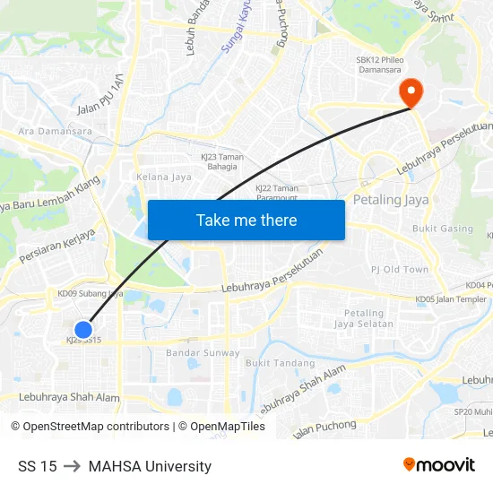 SS 15 to MAHSA University map