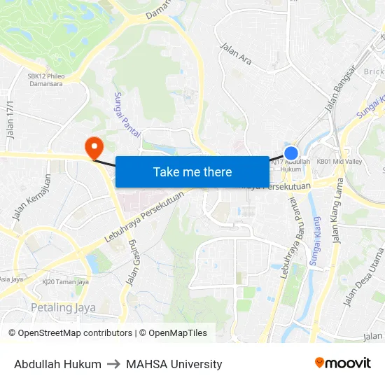 Abdullah Hukum to MAHSA University map
