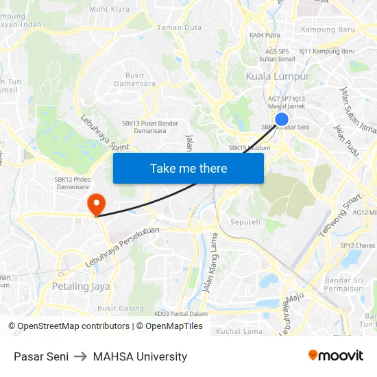 Pasar Seni to MAHSA University map
