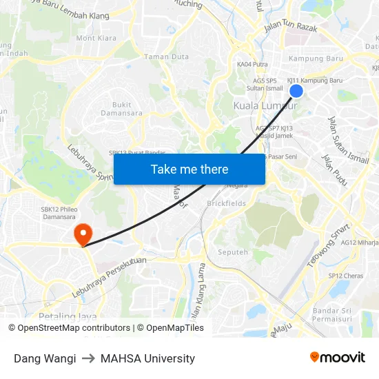 Dang Wangi to MAHSA University map