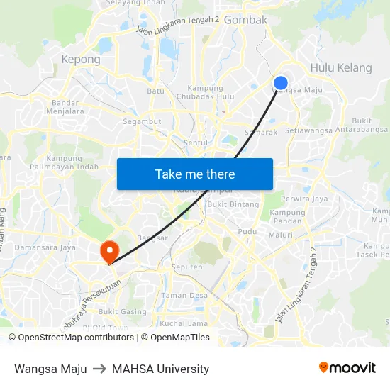 Wangsa Maju to MAHSA University map