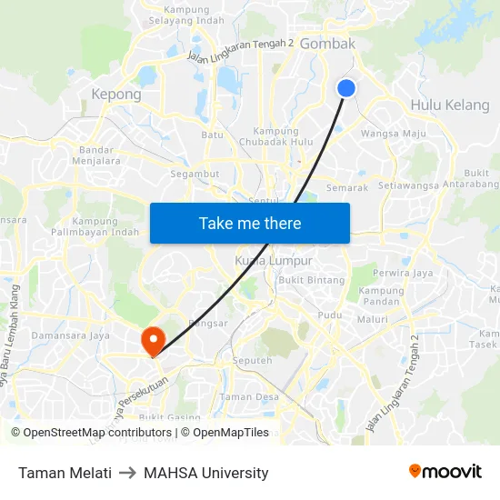 Taman Melati to MAHSA University map