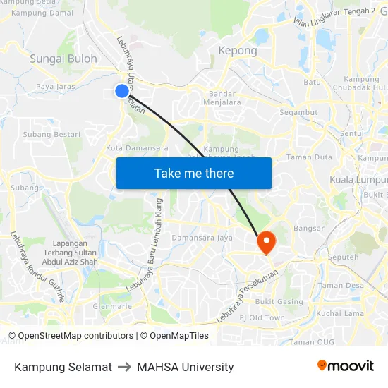 Kampung Selamat to MAHSA University map