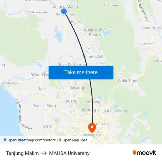 Tanjung Malim to MAHSA University map