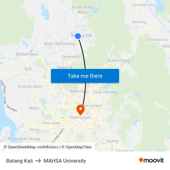 Batang Kali to MAHSA University map