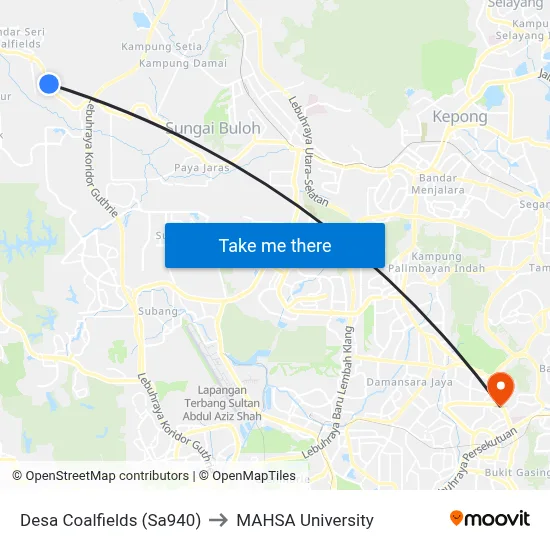 Desa Coalfields (Sa940) to MAHSA University map