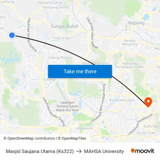 Masjid Saujana Utama (Ks322) to MAHSA University map