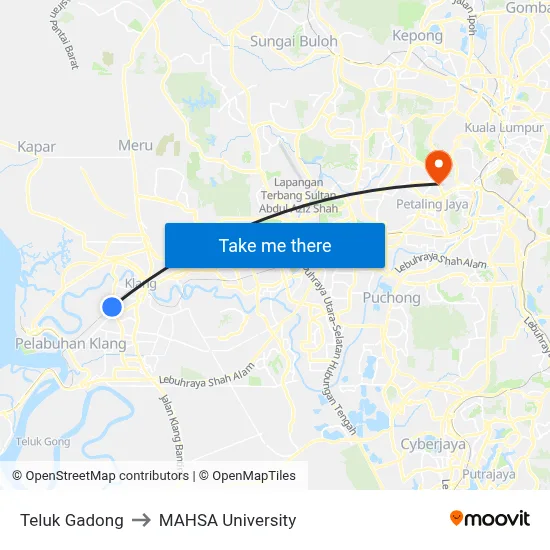 Teluk Gadong to MAHSA University map