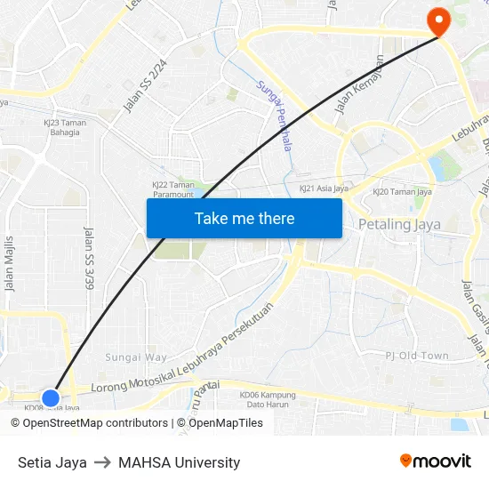 Setia Jaya to MAHSA University map