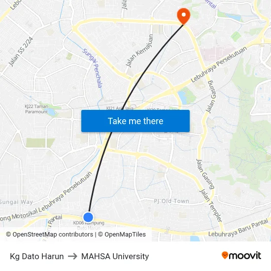 Kg Dato Harun to MAHSA University map