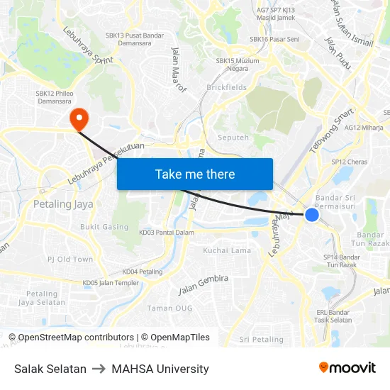 Salak Selatan to MAHSA University map