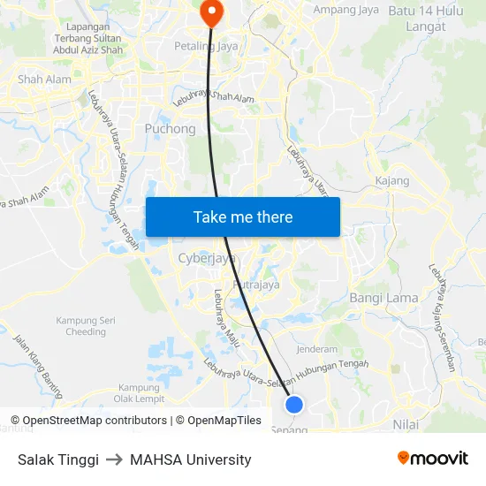 Salak Tinggi to MAHSA University map