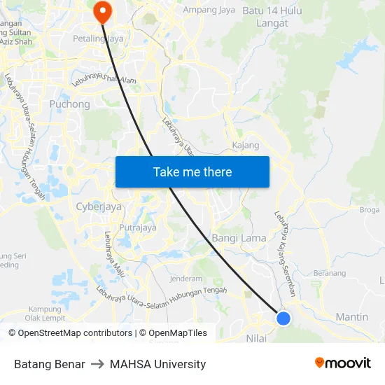 Batang Benar to MAHSA University map