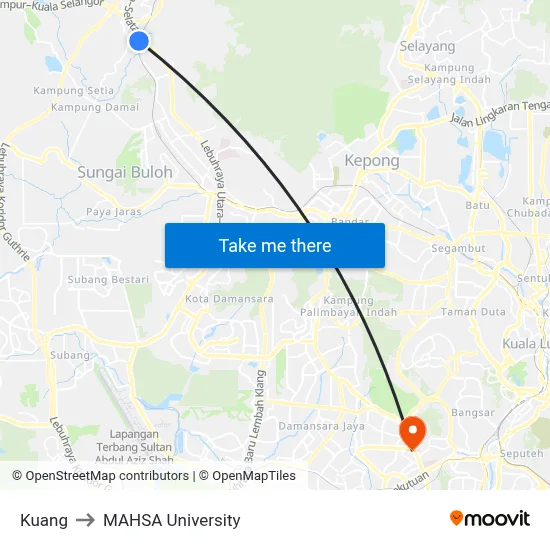 Kuang to MAHSA University map