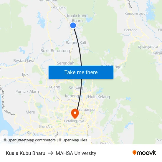 Kuala Kubu Bharu to MAHSA University map