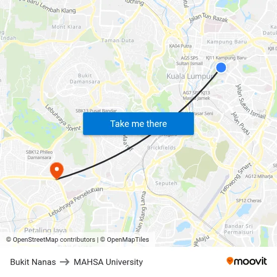 Bukit Nanas to MAHSA University map