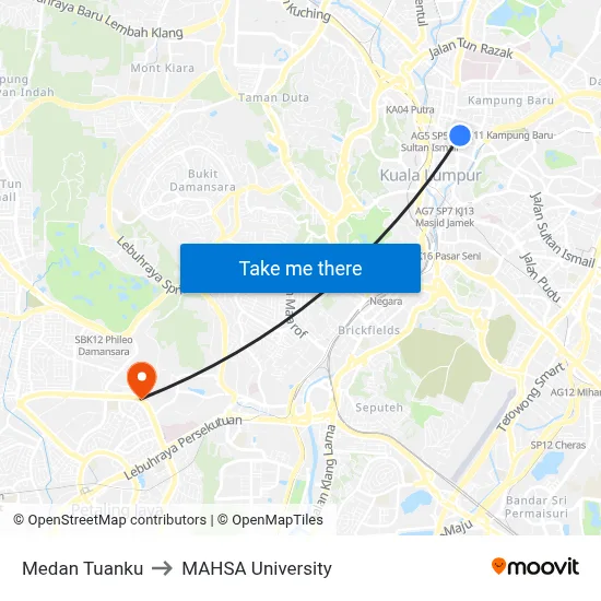 Medan Tuanku to MAHSA University map