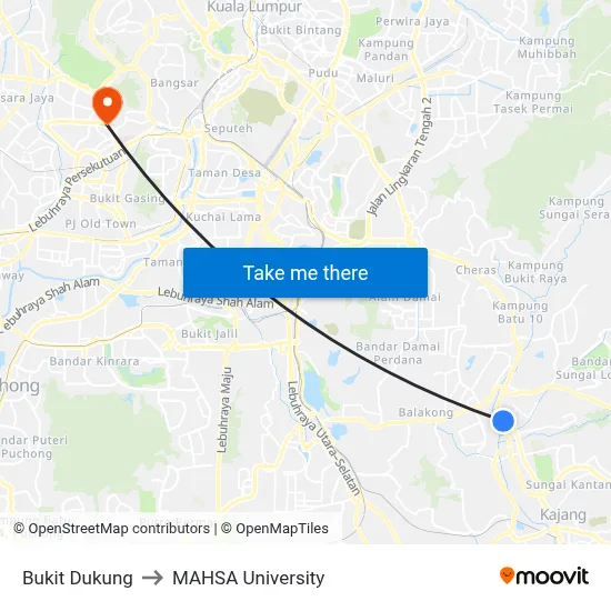 Bukit Dukung to MAHSA University map