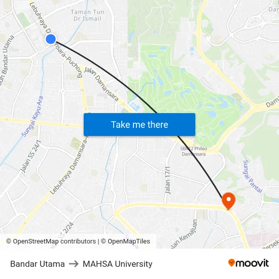 Bandar Utama to MAHSA University map