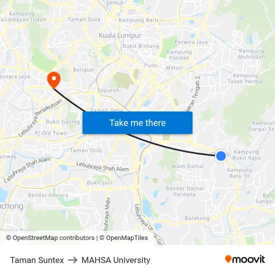Taman Suntex to MAHSA University map