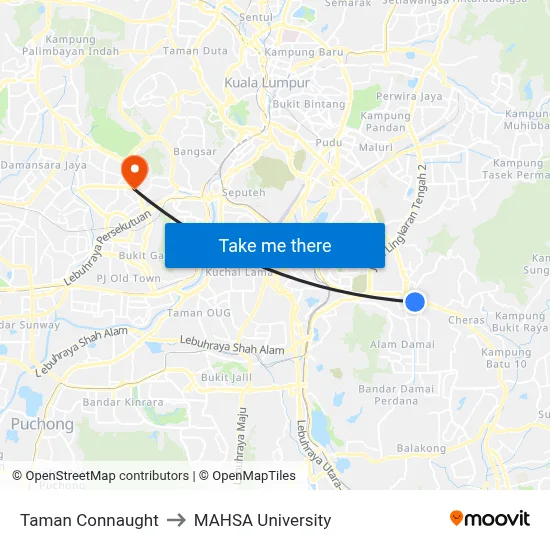 Taman Connaught to MAHSA University map