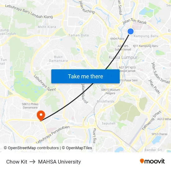 Chow Kit to MAHSA University map