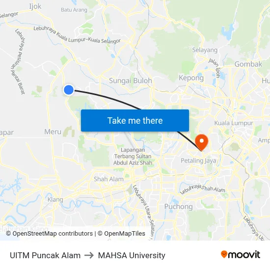UITM Puncak Alam to MAHSA University map