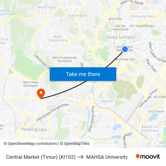 Central Market (Timur) (Kl102) to MAHSA University map