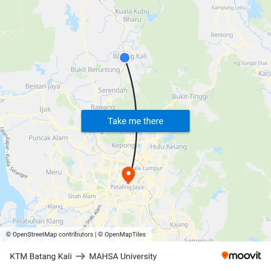 KTM Batang Kali to MAHSA University map