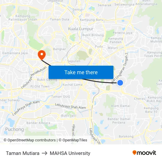 Taman Mutiara to MAHSA University map