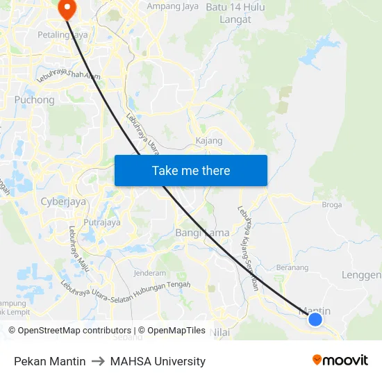 Pekan Mantin to MAHSA University map