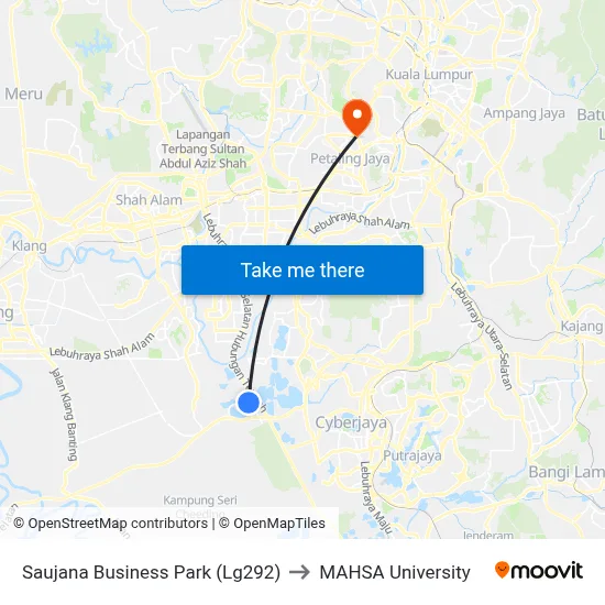Saujana Business Park (Lg292) to MAHSA University map