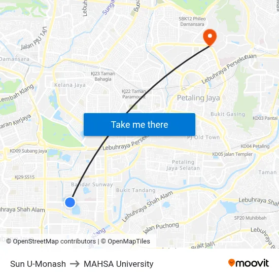 Sun U-Monash to MAHSA University map