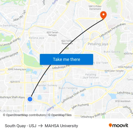 South Quay - USJ to MAHSA University map