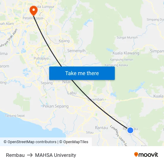 Rembau to MAHSA University map