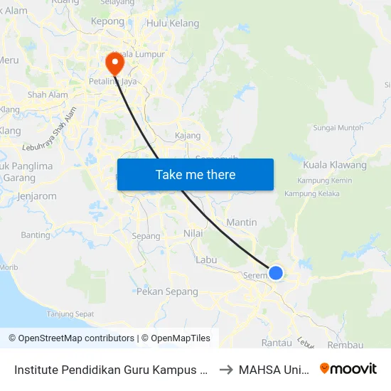 Institute Pendidikan Guru Kampus Raja Melewar to MAHSA University map