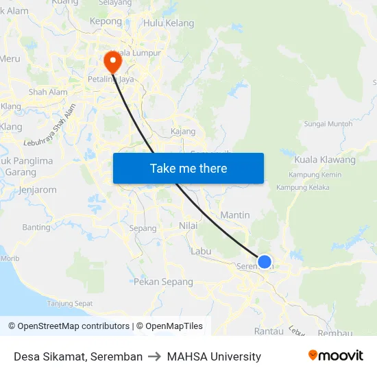Desa Sikamat, Seremban to MAHSA University map