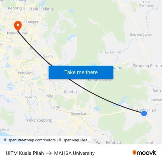 UITM Kuala Pilah to MAHSA University map