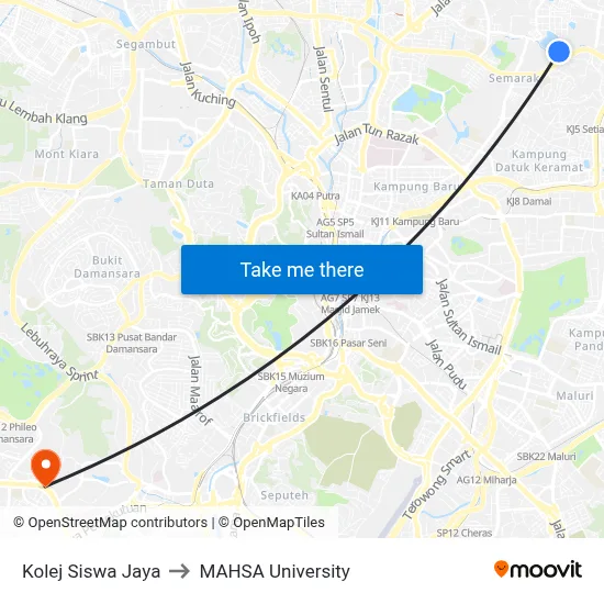 Kolej Siswa Jaya to MAHSA University map