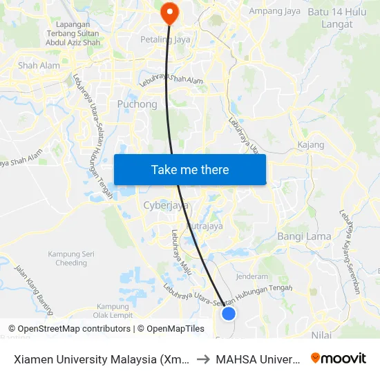 Xiamen University Malaysia (Xmum) to MAHSA University map