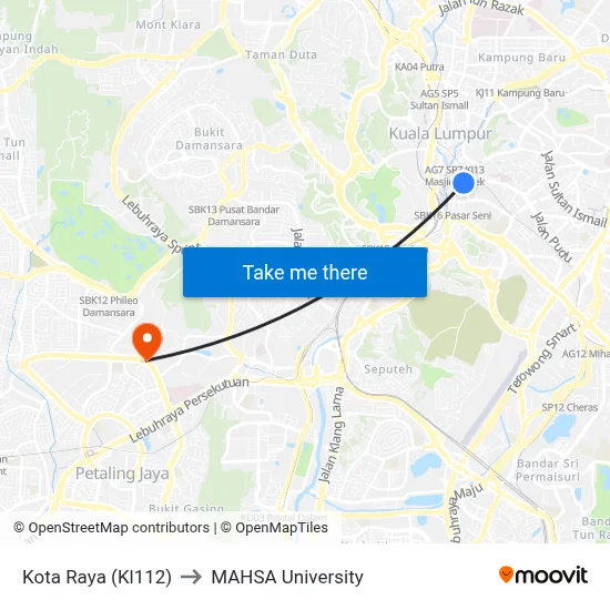 Kota Raya (Kl112) to MAHSA University map