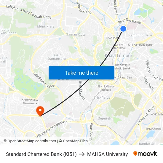 Standard Chartered Bank (Kl51) to MAHSA University map