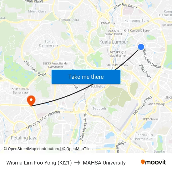 Wisma Lim Foo Yong (Kl21) to MAHSA University map